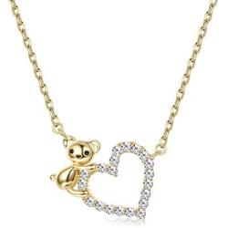 Sllaiss 14K Gold Plated S925 Necklace Koala Bear Heart Pendant Necklace with Austria Crystals Cute Animal Fine Jewelry Gift