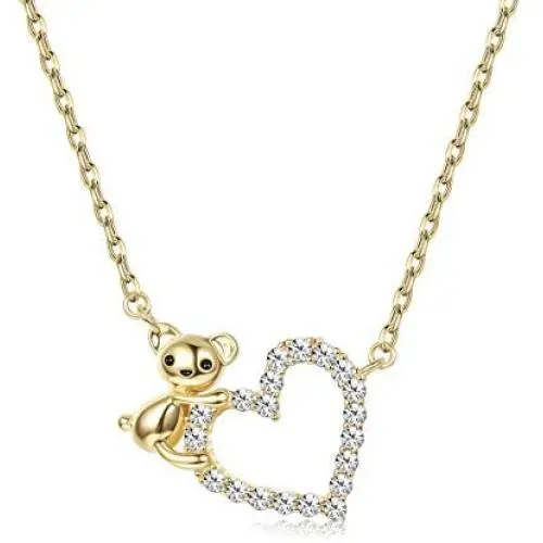 Sllaiss 14K Gold Plated S925 Necklace Koala Bear Heart Pendant Necklace with Austria Crystals Cute Animal Fine Jewelry Gift Sllaiss 14K Gold Plated S925 Necklace Koala Bear Heart Pendant Necklace with Austria Crystals Cute Animal Fine Jewelry Gift