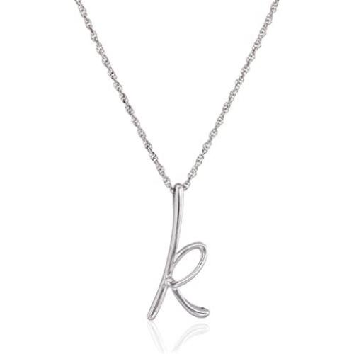 Sterling Silver Cursive Script Initial ''K'' Pendant Necklace, 18''