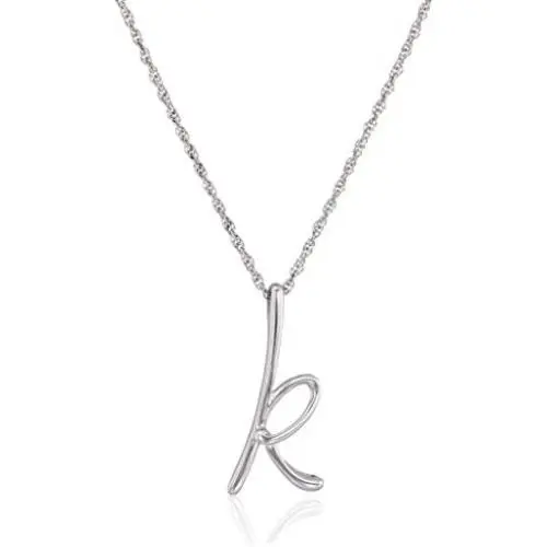 Sterling Silver Cursive Script Initial ''K'' Pendant Necklace, 18''