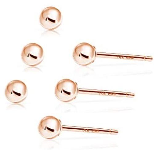 SOLIDGOLD - 14 Karat Real Gold 3mm Ball Stud Earrings 2-3 pair set | Yellow, Rose & White Gold