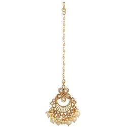 GLINT STORE Indian Girl Pearl Teeka Bridal Maang Tikka for Wedding Indian Jewelry for Women