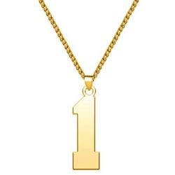 LuxglitterLin Men 18K Gold Plated Sports Initial Number 1 Necklace Stainless Steel Personalized Jewelry 3mm Wide Wheat Chain 25mm