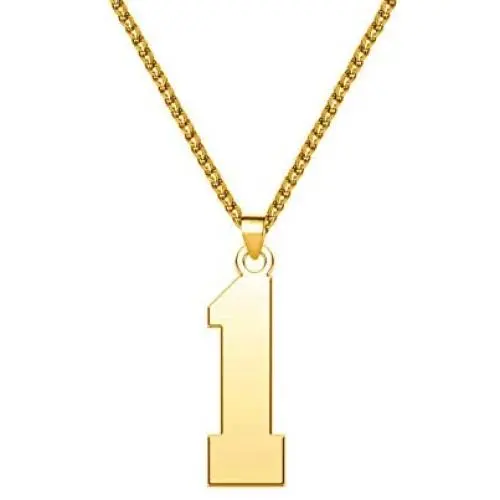 LuxglitterLin Men 18K Gold Plated Sports Initial Number 1 Necklace Stainless Steel Personalized Jewelry 3mm Wide Wheat Chain 25mm LuxglitterLin Men 18K Gold Plated Sports Initial Number 1 Necklace Stainless Steel Personalized Jewelry 3mm Wide Wheat Chain 25mm
