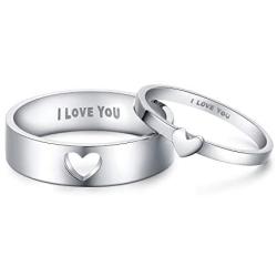 LAVUMO Matching Heart Promise Rings for Couples I Love You Engagement Wedding Ring Band Sets for Him and Her Stainless Steel High Polished Comfort Fit