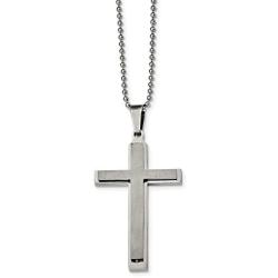 Solid Stainless Steel Mens Brushed and Layered 22 inch Cross Engravable Pendant Necklace Charm Chain - with Secure Lobster Lock Clasp 22'' (Width = 31mm)