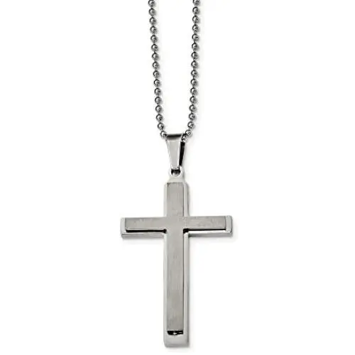 Solid Stainless Steel Mens Brushed and Layered 22 inch Cross Engravable Pendant Necklace Charm Chain - with Secure Lobster Lock Clasp 22'' (Width = 31mm) Solid Stainless Steel Mens Brushed and Layered 22 inch Cross Engravable Pendant Necklace Charm Chain - with Secure Lobster Lock Clasp 22'' (Width = 31mm)