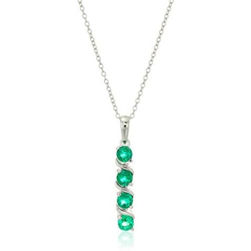 Sterling Silver Created Emerald Four Stone Pendant Necklace, 18''