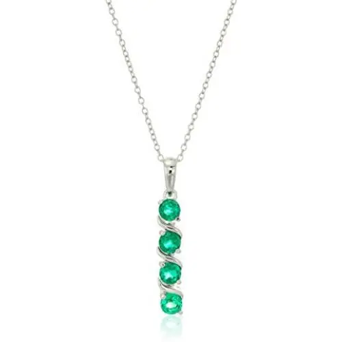 Sterling Silver Created Emerald Four Stone Pendant Necklace, 18'' Sterling Silver Created Emerald Four Stone Pendant Necklace, 18''
