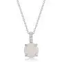 Round Pronged Created Blue/White Opal with Cubic Zirconia 18’’ Pendant Necklace Including 6mm Round Blue Created Opal Stud Earrings Sterling Silver Jewelry Set for Women or Teens