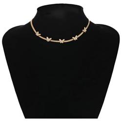 The Woos Bohemian Cute Butterfly Choker Necklace Gold Butterfly Crystal Clavicle Chain Elegant Statement Collar Shining Female Chocker Jewelry