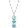 Honolulu Jewelry Company Sterling Silver Three Plumeria Flower Bar Necklace Pendant with Simulated Blue Opal and 18'' Box Chain