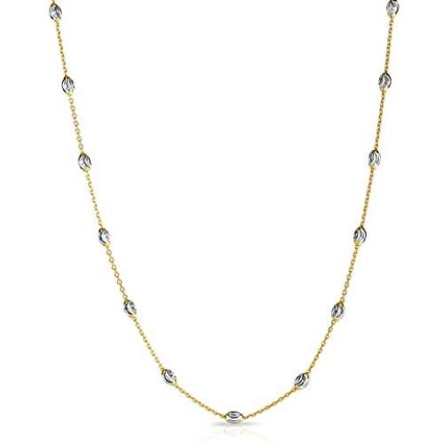 Sterling Silver Station Oval Bead Necklace for Women Teen Girls- 925 Station Necklace, 925 Silver Jewelry, Sterling Silver Necklace 10-36 Inch, Silver, Gold, Rose Gold
