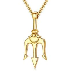 XUANPAI Stainless Steel Mens Punk Trident Neptune Pendant Necklace Statement Necklace Gifts for Him Hip Hop Jewelry