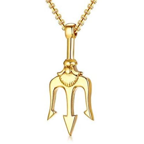 XUANPAI Stainless Steel Mens Punk Trident Neptune Pendant Necklace Statement Necklace Gifts for Him Hip Hop Jewelry