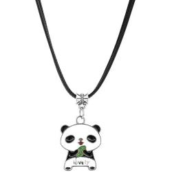Winssi Cute Panda Necklace with Black Cord Panda Jewelry Gift for Teen Girls and Boys