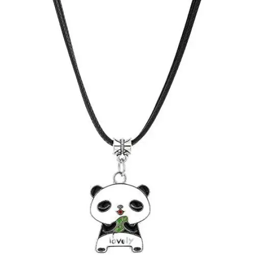 Winssi Cute Panda Necklace with Black Cord Panda Jewelry Gift for Teen Girls and Boys Winssi Cute Panda Necklace with Black Cord Panda Jewelry Gift for Teen Girls and Boys