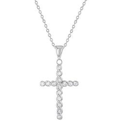 925 Sterling Silver Braided Cross Clear CZ Pendant Necklace Girls Teens 16''