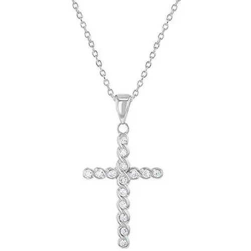 925 Sterling Silver Braided Cross Clear CZ Pendant Necklace Girls Teens 16'' 925 Sterling Silver Braided Cross Clear CZ Pendant Necklace Girls Teens 16''