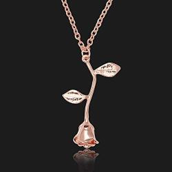 CASSIECA Rose Necklace Bracelet Stud Earrings for Women Flower Pendant Necklace Chian for Lover Friends Birthday Valentine Fashion Jewelry Set Gift