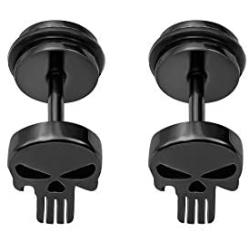 YC_jewelry Stainless Steel Punisher Skull Screw Earrings Studs Back Hip-Hop Stud Earring for Men Women.