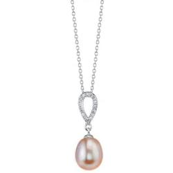 THE PEARL SOURCE 8.5-9.0mm Genuine Pink Freshwater Cultured Pearl & Cubic Zirconia Delia Pendant Necklace for Women