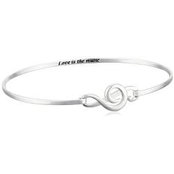 Sterling Silver Treble Clef Catch ''Love Is The Music'' Bangle Bracelet