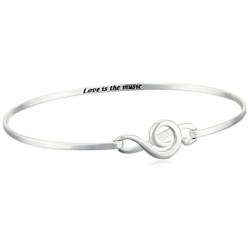Sterling Silver Treble Clef Catch ''Love Is The Music'' Bangle Bracelet