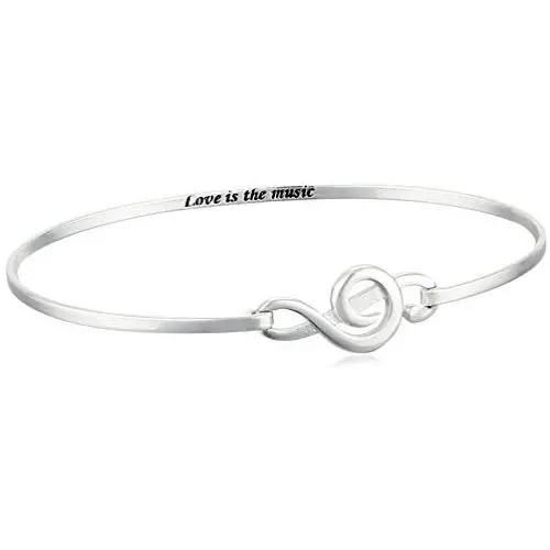 Sterling Silver Treble Clef Catch ''Love Is The Music'' Bangle Bracelet