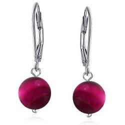 Basic 8MM Gemstone Round Bead Ball Drop Dangle Earrings For Women Teen Leverback Sterling Silver Birthstones More Colors