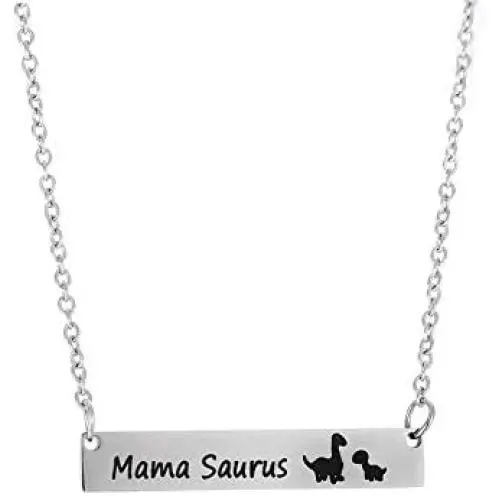 Winssi Mamasaurus Necklace Stainless Steel Dinosaur Bar Pendant Personalized Jewelry Gift Mom Grandma Winssi Mamasaurus Necklace Stainless Steel Dinosaur Bar Pendant Personalized Jewelry Gift Mom Grandma