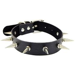 Halawly Queen of Hearts Choker - Black Leather Choker Necklaces Circle Adjustable Collar Necklace for Women