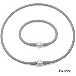 JYX JEWELRY Pearl Necklace Bracelet Set Special 11-11.5mm Pearl Silicone Necklace and Bracelet
