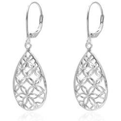 River Island Sterling Silver Diamond-Cut Filigree Tear Drop Leverback Dangle Drop Earrings