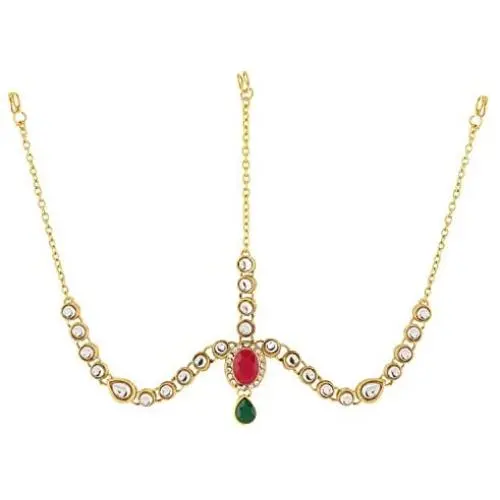 Efulgenz Indian Bollywood Vintage Gold Plated Mang Tikka Crystal Pearl Head Chain Bridal Wedding Jewelry Hair Accessories