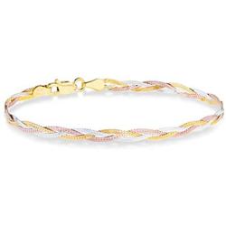 Miabella Tri-Color 18K Gold Over Sterling Silver Italian 3-Strand 4mm Braided Herringbone Link Chain Bracelet for Women Teen Girls 6.5, 7, 7.5, 8 Inch 925, Italy