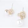 Faux Imitation Pearl White Black Floral Dangle Drop Earrings Studs