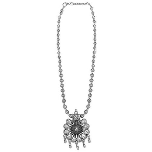 Efulgenz Boho Vintage Antique Ethnic Gypsy Tribal Indian Silver Oxidized Pendant Chain Statement Necklace Jewelry