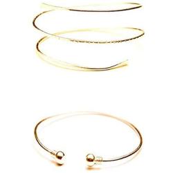 HUNO Minimalist Metal Punk Spiral Coil Upper Arm Cuff Open Arm Bracelet Armlet Adjustable Hammered Wrap Armband Bangle for Women