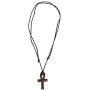 BlueRica Hand Carved Wood Ankh Cross Pendant on Adjustable Black Rope Cord Necklace
