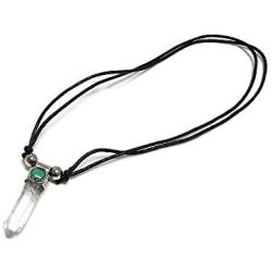 Mia Jewel Shop Hexagonal Healing Gemstone Crystal Point Pendant Round Chrysocolla Stone Adjustable Necklace
