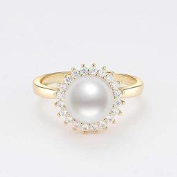 DENGGUANG Adjustable Pearl Rings Classic Pearl Open Rings Freshwater Cultured Pearl Ring with Cubic Zirconia Jewelry Gift for Women - White Pearl/Purple Pearl/Pink Pearl