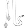 T400 White Golden Double Leaves Long Sweater Chain Pendant Necklace with Cubic Zirconia for Women Girls