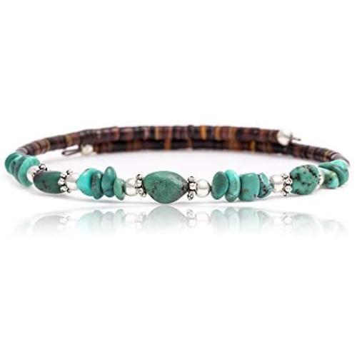 $80Tag Certified Navajo Native Natural Turquoise Adjustable Wrap Bracelet 12732-14 Made By Loma Siiva