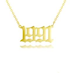 Birth Year Number Necklace Old English Number Pendant Necklace Stainless Steel Friendship Necklace Jewelry for Women and Girl 1980-2020