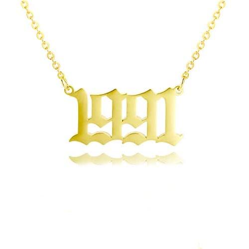 Birth Year Number Necklace Old English Number Pendant Necklace Stainless Steel Friendship Necklace Jewelry for Women and Girl 1980-2020