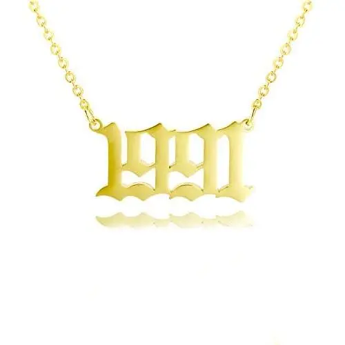 Birth Year Number Necklace Old English Number Pendant Necklace Stainless Steel Friendship Necklace Jewelry for Women and Girl 1980-2020