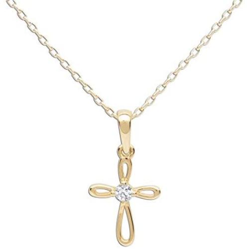Girls Sterling Silver First Communion Infinity Cross Pendant Necklace with CZ