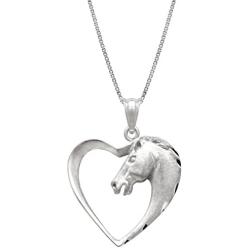 Honolulu Jewelry Company Sterling Silver Horse in Heart Necklace Pendant with 18'' Box Chain