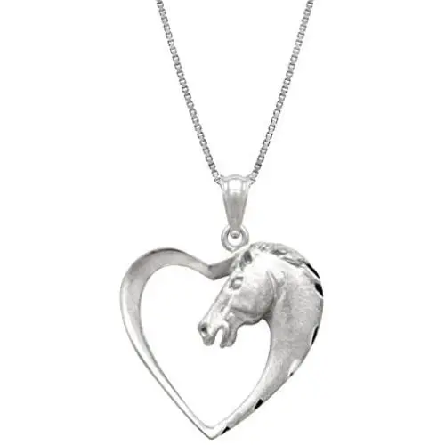 Honolulu Jewelry Company Sterling Silver Horse in Heart Necklace Pendant with 18'' Box Chain Honolulu Jewelry Company Sterling Silver Horse in Heart Necklace Pendant with 18'' Box Chain